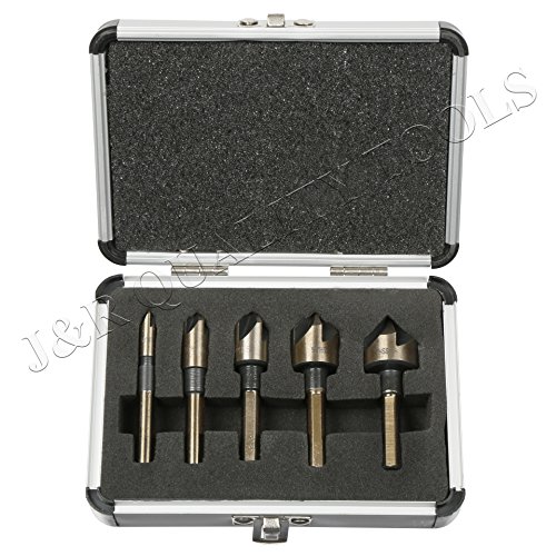 Premium M2 Countersink Bit Set with Carrying Case, 5 Piece | Tri-Flat Shank