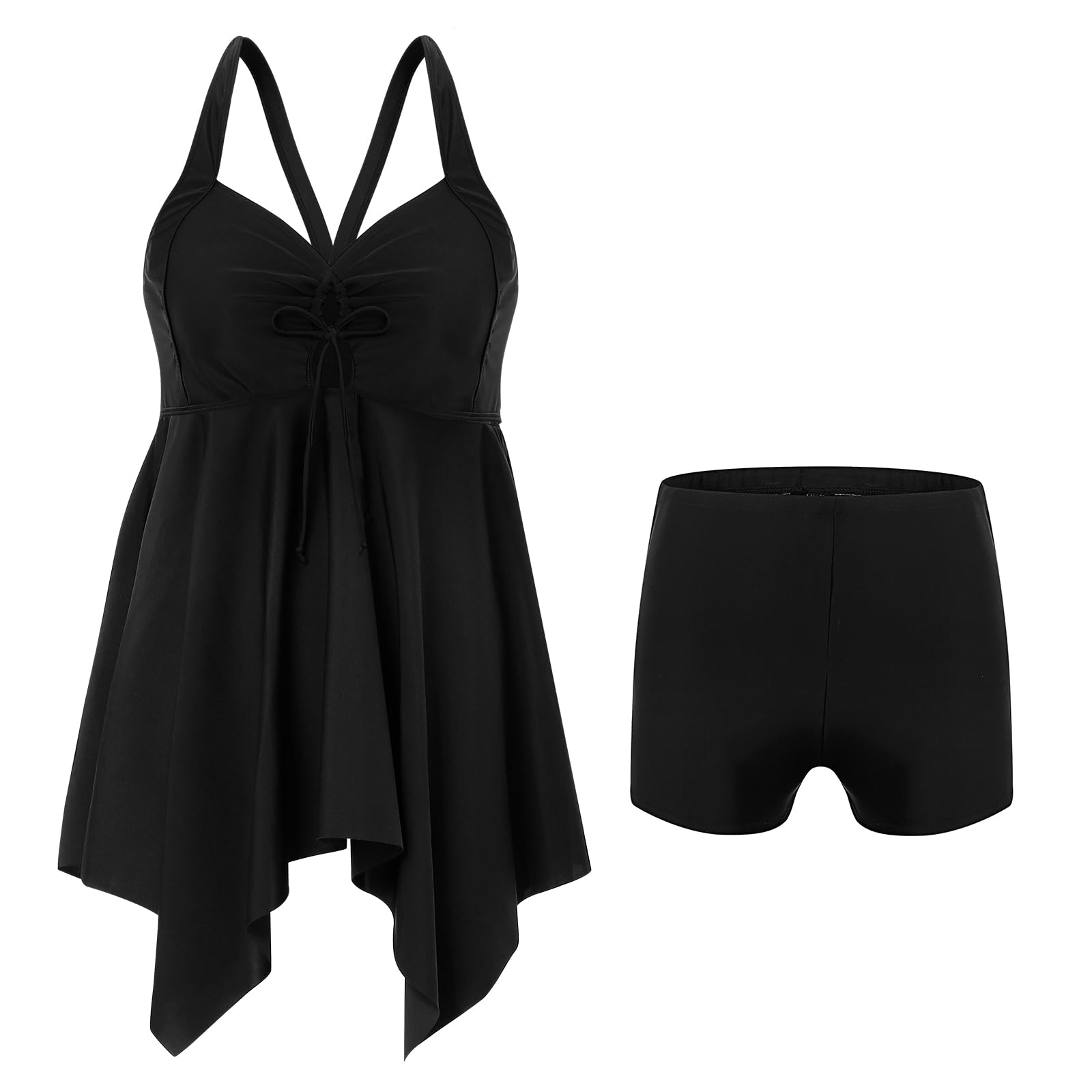 KAKU NANU Traje de baño de 2 piezas para mujer, tankini fluido con pantalones cortos, S-3XL, traje de baño con acolchado extraíble, ropa de playa, negro, azul marino, rojo, amarillo y verde