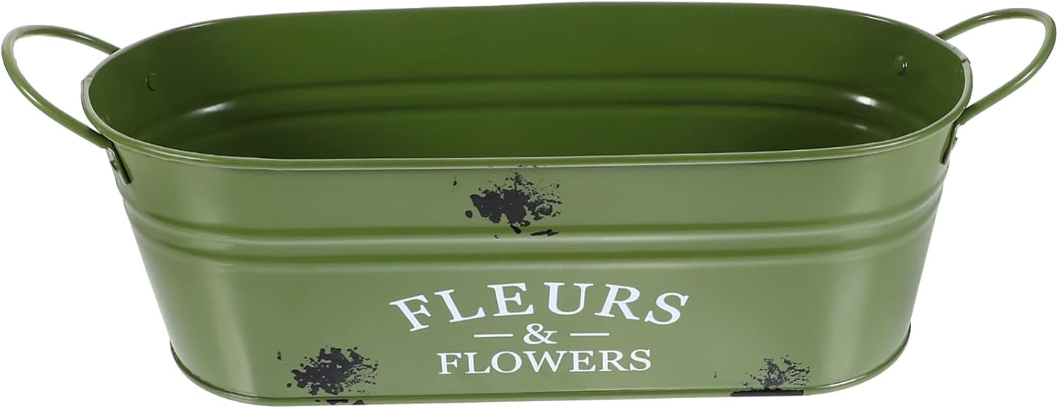 Vintage Galvanized Iron Bucket Oval Plant Planter Flowerpot Vase Rustic Garden Decor for Flowers and Succulents