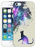 GlamCase for iPhone 5 / 5s / SE 1st Gen (2016) - Galaxy Cat Pattern Design Printed Slim & Sleek Cute Hard Plastic Snap on Protective Designer Back Phone Case/Cover for iPhone 5 / 5s / SE 2016