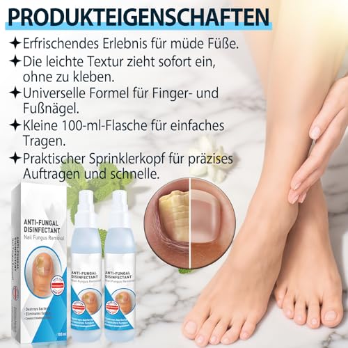 2 Stück Fußpflege-Spray, Fuß-Behandlung Schutzspray, Unterstützt ein Verbessertes Fußklima, Fußspray, Pflegt Haut & Nägel, für Nagel und Fußpflege (100ml*2)