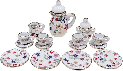 Miniatura 1 de Juego de 15 tazas de té de cerámica en miniatura para muñecas casa de muñecas juego de tazas de té accesorios de decoración para escala 112 casa de