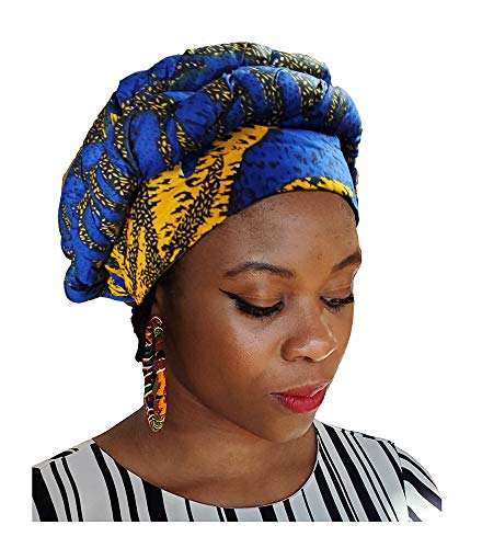 Dupsie's Blue and Gold African Print Modu Hat - Pre-tied Head wrap