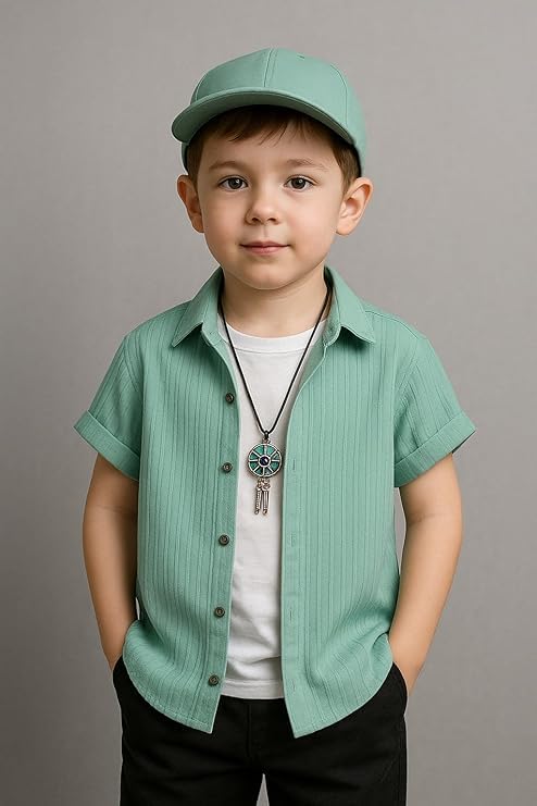 Image of Boys Regular Fit Solid Casual Shirt with Spread Collar - Comfortable Shirts