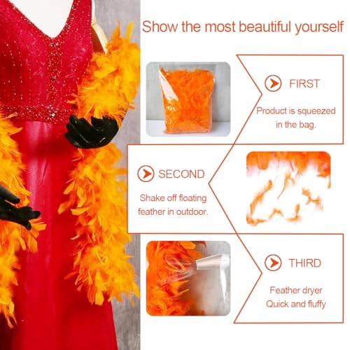 EIHI Federboa, 2 m lang, orange, Damen, 2 Stück, Zubehör Set mit Federstirnband, Flauschige Federboa, Damen Natural Feather Gothic Feder, für Hochzeit, Ankleiden, Party, Karneval, Halloween, Orange