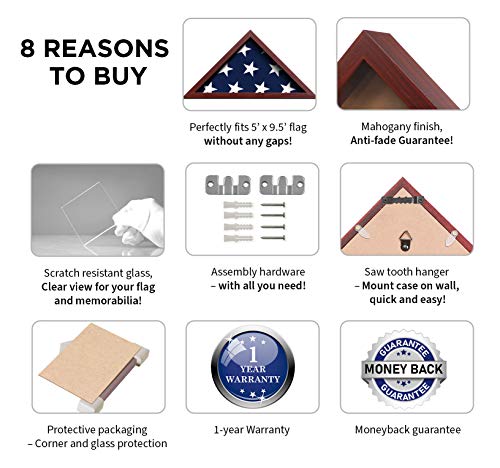 Flybold Flag Case For American Veteran Burial Flag Flag Display Case For Burial Flag Flag Shadow Box Display Case With 95% Clear Antifade Frame Fits Folded 5 X 9.5 Ft Military Funeral Flag Holder Mahogany thumb #3