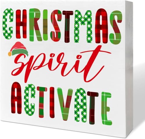 Christmas Table Wooden Box Sign Decor Christmas Spirit Activate Holiday