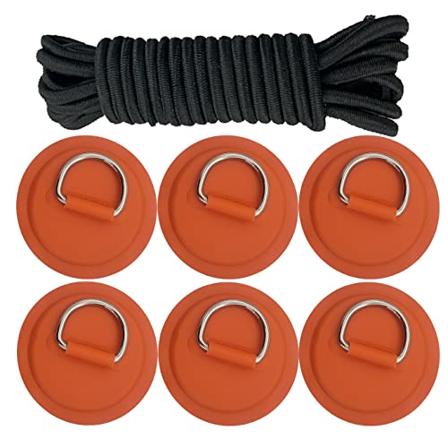 Golden Muhe 6 Pcs Stainless Steel D-Ring PVC Patch & Elastic Bungee Shock Cord for Sup Kayak Paddleboard Inflatable Boat (Orange)