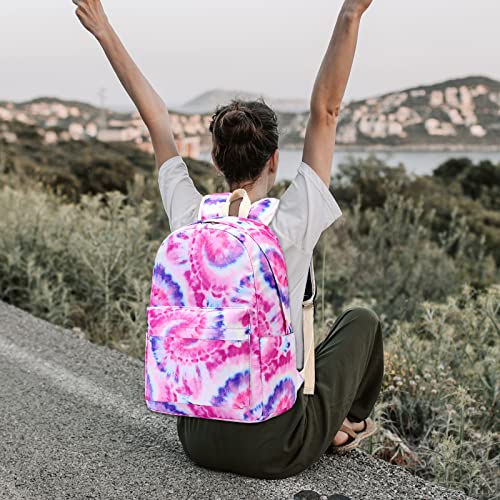 Ledaou Backpack For Girls School Bag Kids Bookbag Teen Backpack Set Daypack With Lunch Bag And Pencil Case (Tie Dye Pink Purple) #TOP2