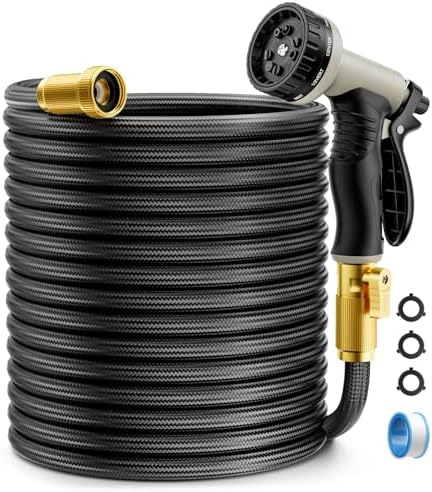 Garden Hose Non-Expandable 75ft, Outdoor and Garden Flexible Water Hose with 10 Function Nozzles, Portable, Kink-Free, Rust Proof, Lightweight Hose for Yard, Car Wash, Lawn, Camper, Easy to Store - Thumbnail 2
