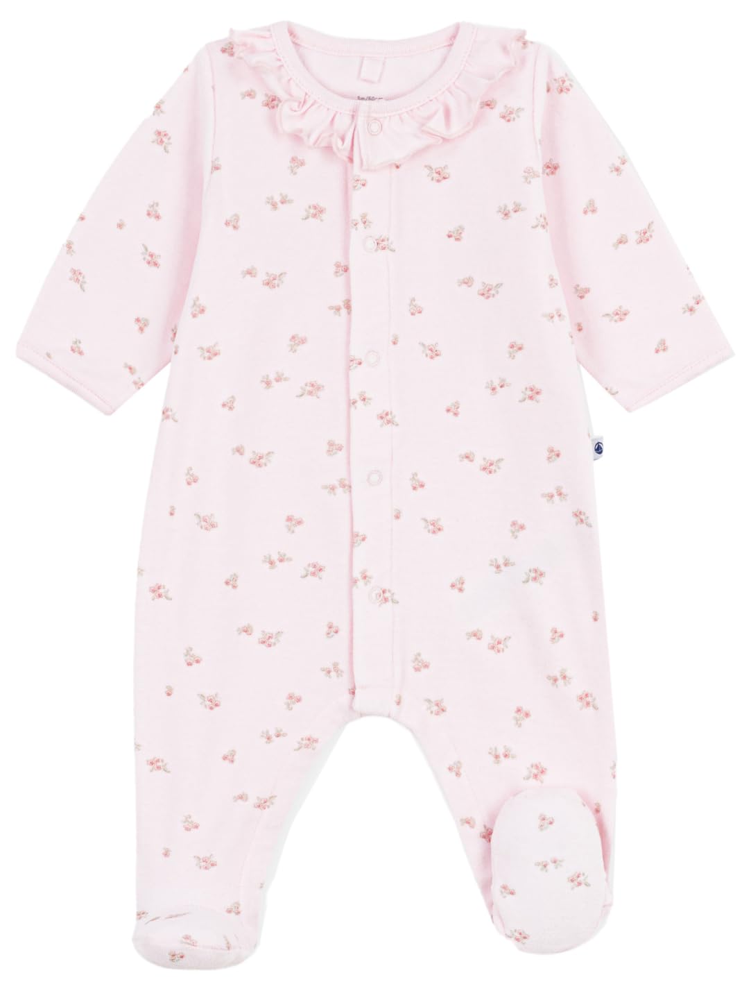 Petit Bateau Baby-Schlafanzug aus Velours mit Kragen und Blumenmuster