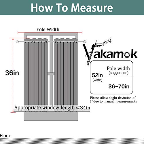Yakamok Functional Thermal Insulated Eyelet Top Room Darkening Curtain Panels, Energy Efficient Kitchen Grommet Top Curtains for Short Window/Basement (52W by 36L, Black, 2 Panels)
