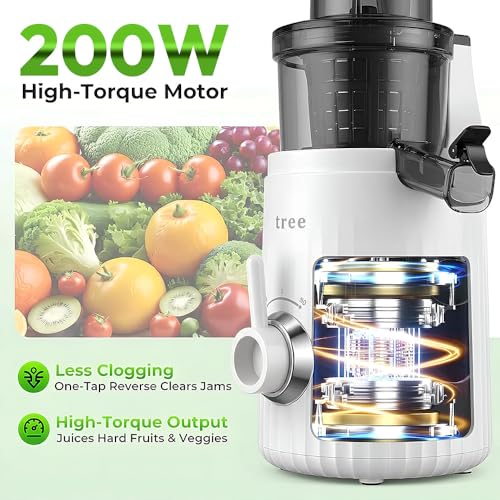 Image of Toree Juicer Machine, 105 mm Feed Chute Slow Cold Press Juicer for Fruits, Vegetables, Nut /coconut milk, sorbet, Easy to Clean, 200W motor-heavy duty -1 Year Replacement warranty-White