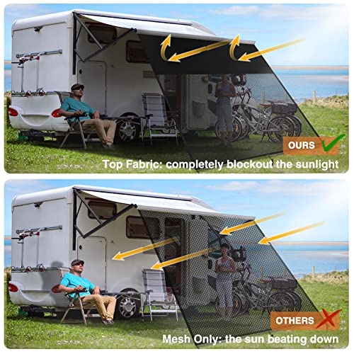 Fonzier Rv Awning Shade Screen With Zipper, 600D Top + Mesh Bottom, Sunscreen Shade Complete Kits For Trailer Camper Awning 8' X 13'3'' #TOP2