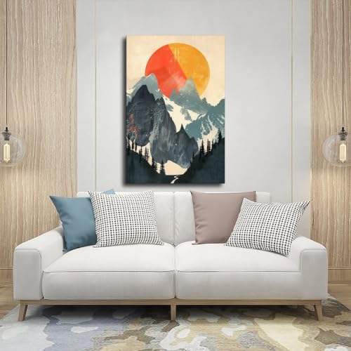 Toile coucher de soleil abstraite : cadeau déco rétro unique