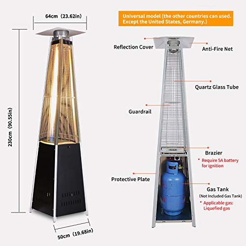 Patio Heater Outdoor Propane Heater 48000 BTU,Quartz Glass Tower Heaters,Heating Stove with Wheels for Moving,Overturn Protection