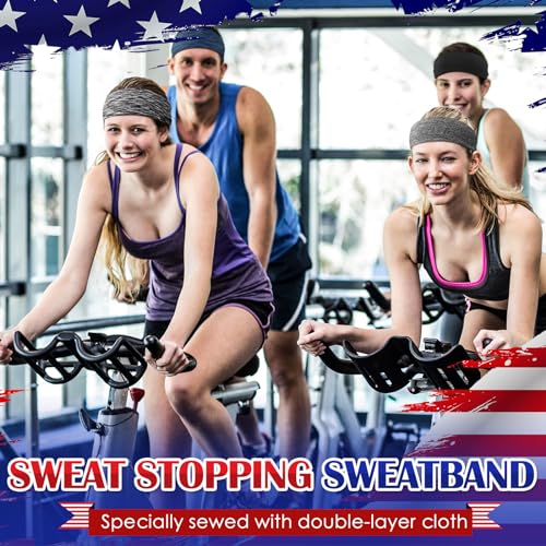 Image of Suhine 18 Pcs Sport Sweatbands Headbands for Men Women Running Workout Headbands Nonslip Sweat Absorbing Sweatband Stretchy Unisex Bandana for Tennis Baseball Football Cycling Yoga
