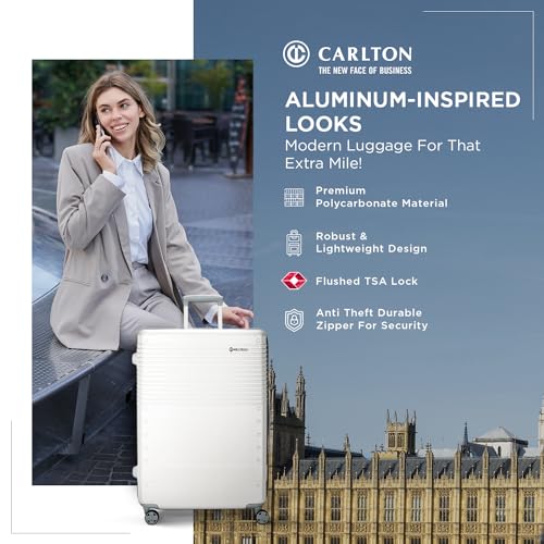 Image of Carlton Alumina | Check-in Trolley Bag, 80 Cm Large Hardsided Luggage | 8 Wheels, TSA Lock | Polycarbonate | Premium Suitcase for Travel | 5 Year International Warranty | Metallic Silver