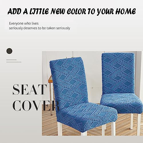 Housse de chaise extensible et lavable en jacquard épais bleu