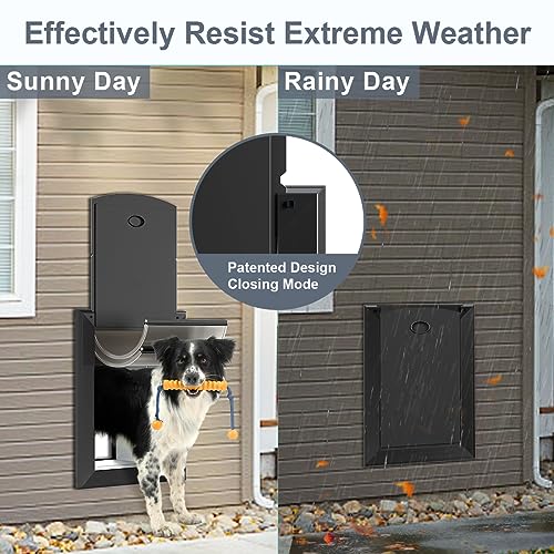 Heavy Duty Dog Door for Wall, Energy Efficient Doggie Door with Aluminum Frame, Telescoping Tunnel, Double Magnetic Flaps and Two Sliding Lock Panels, Easy to Install, Black, Large