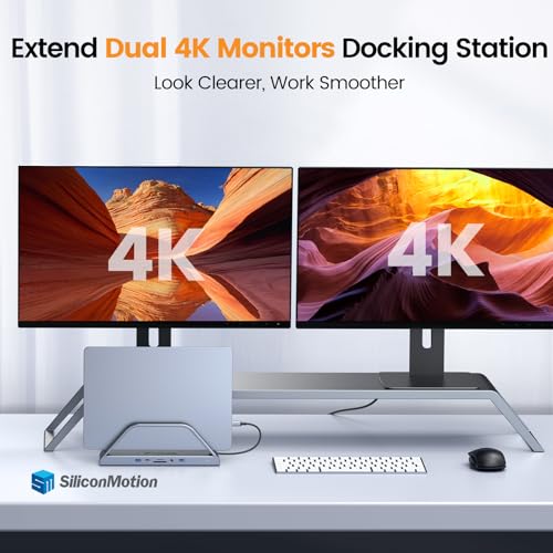 Image of TobenONE 14-in-1 MacBook Pro /Air Docking Station Dual 4K Monitor, Laptop Docking Station Stand for MacBook M1-M5 /Neo, Driver-Based, USB C Dock with 65W Power Adapter, 2 HDMI,VGA, 5Gbps USB, RJ45