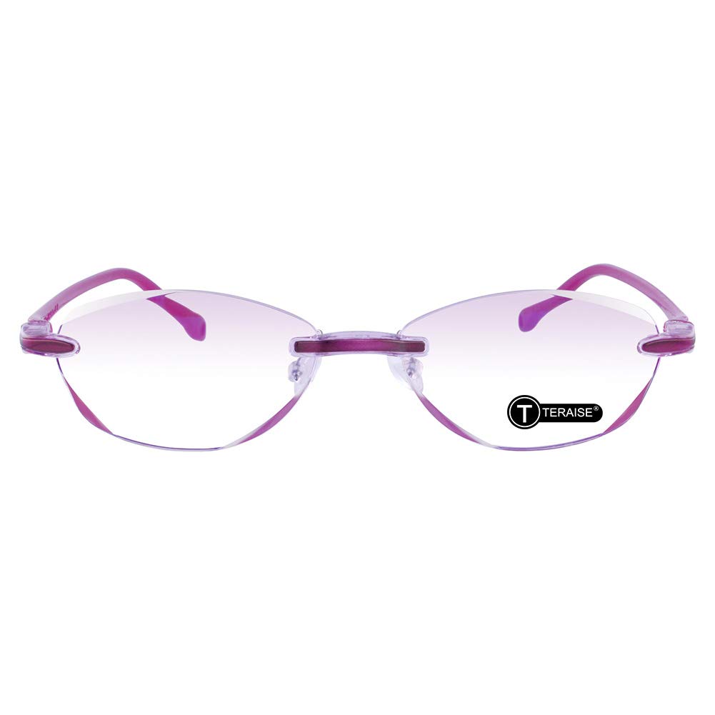 Teraise Unisex 1Pcs Pink Rimless Reading Glasses Fashion Diamond Cut Edge Design Anti-Blue Lens Spectacle Readers For Women(1.5X)