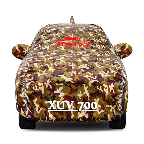 Image of Waterproof Car Cover for Mahindra XUV 700 | Dustproof, UV & Scratch Resistant Soft Cotton Lining | Triple Stitched, Mirror Pockets & Elastic Hem | Jungle