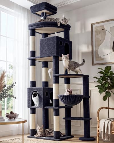 Image of Globlazer Giant Cat Tree for Indoor Large Cats, 83in, F83, Dark Grey | XXL Cat Tower with 9 Scratching Posts for 20lb+ Heavy Duty Large Adult Cats