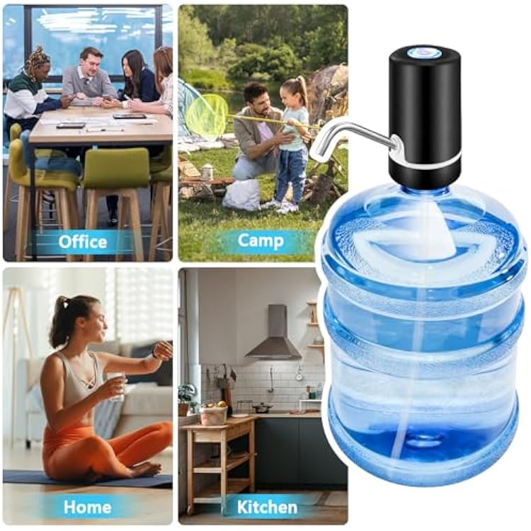 Water Dispenser Pump-5 Gallon USB Rechargeable Portable, Electric Water Pump for Water Jugs with Auto Stop and Silicone Caps Ideal for Home Office Camping and Travel(Black)
