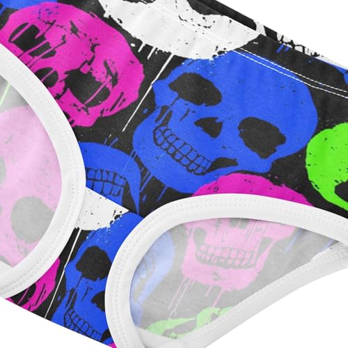 Colorful Skulls Neon Pink Panties for Girl Toddler Underwear Custom Cotton Funny Kids Undies Briefs 2t4