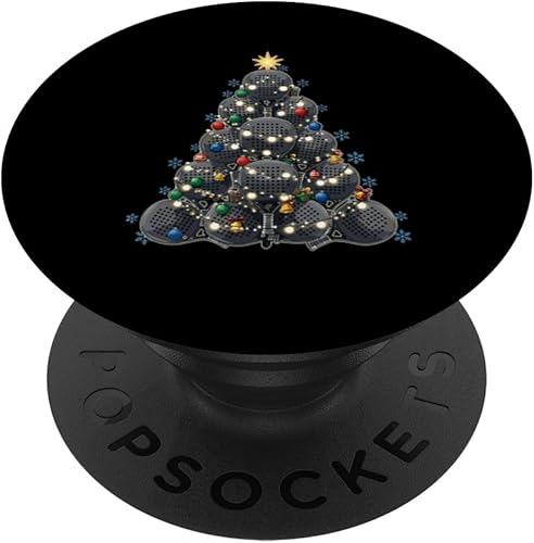 Raqueta de pádel con luces para árbol de Navidad, jugador de pádel de vacaciones PopSockets Adhesivo PopGrip