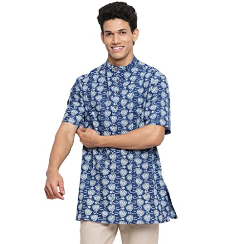 Image of Fabindia Fabindia Blue Cotton Printed Short Kurta