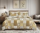 Picture of SLEEPBELLA Washed Double Layer Muslin 100% Cotton Comforter Set King Size, Boho Yellow Patchwork Fluffy Thick Checked Bedding Set, Soft Breathable (1 Comforter, 2 Pillow Shams)