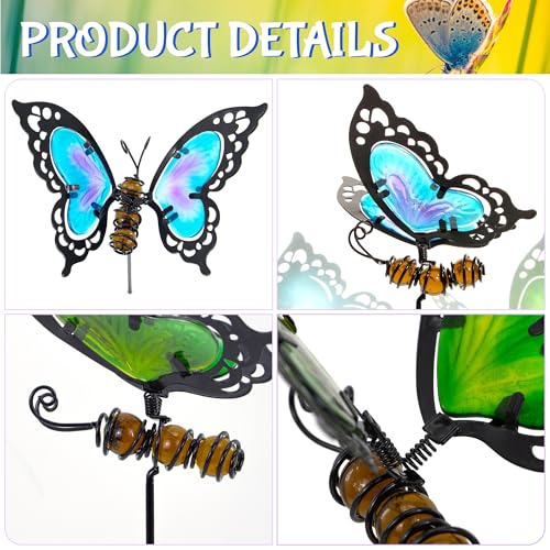 Butterfly Garden Stakes,Butterfly Kit Made of Glass and Metal,Colorful Butterflies Garden Decorations Can Make The Garden Full of Color and Vitality. (Blue and Green)