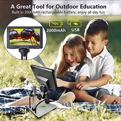 Arrablon 7" Lcd Digital Microscope For Kids,Adults,1200X With 32Gb Tf Card,1080P Video&Photographic Microscope With Screen, Led Fill Lights, Support Windows/Mac Os For Soldering,Coin Checking #TOP4