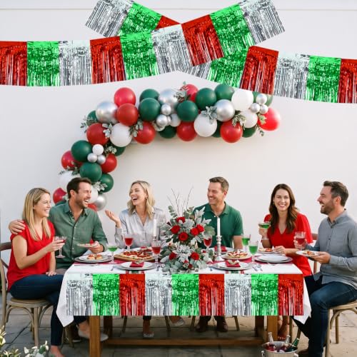 Image of BEISHIDA 3Pack Red Green Silver Foil Fringe Garland 30ft Wall Tinsel Banner