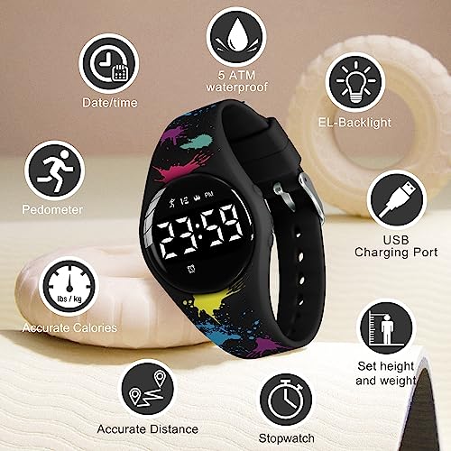 Image of Kids Watches for Girls Boys Digital Sport Watch with Step Counter Pedometer Vibration Alarm Clock, No App Waterproof Fitness Tracker Kids Watch Boys Girls Teens Students Ages 5-16