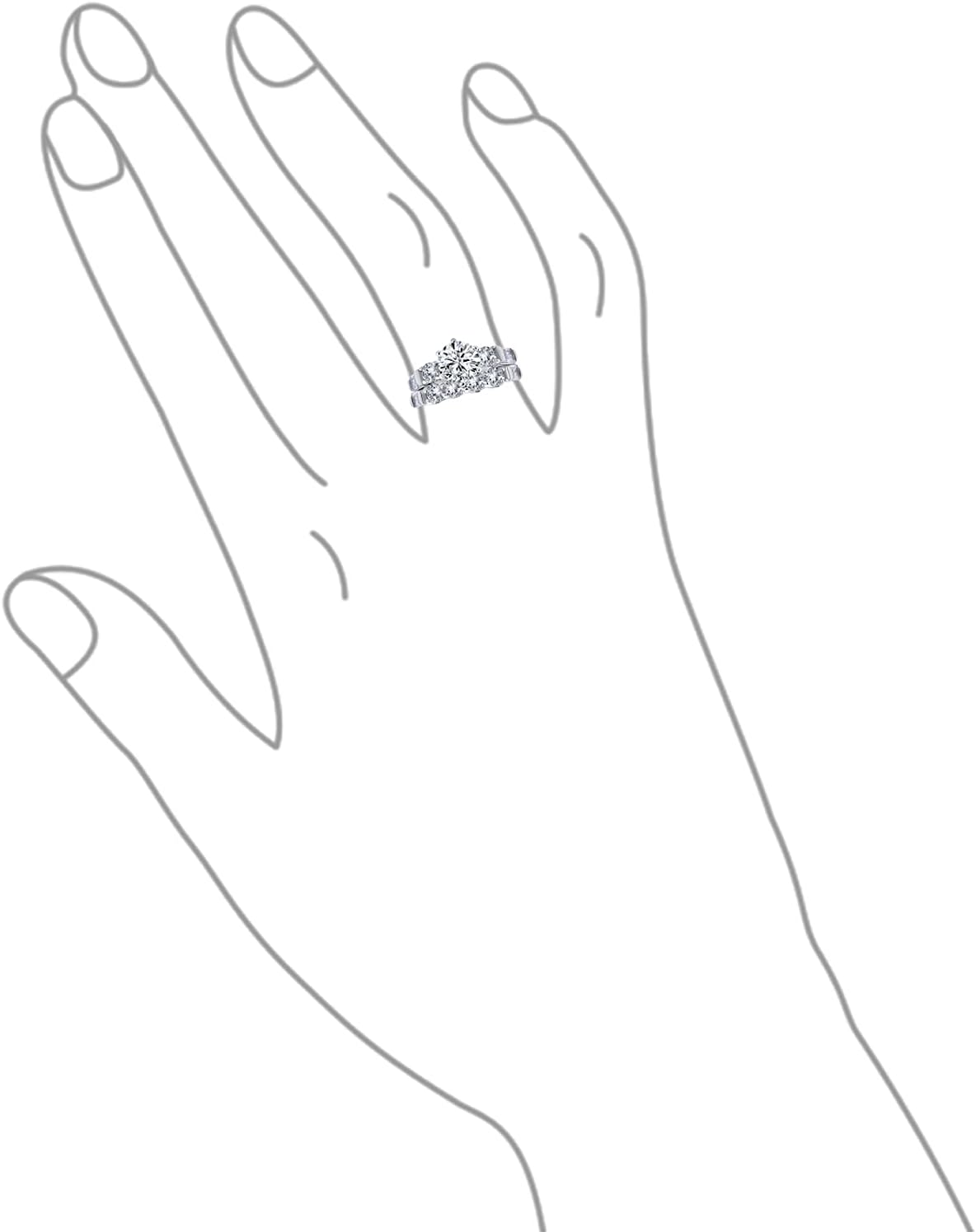 Personalized Traditional AAA CZ Baguettes Side Stones 2CT Square Princess Cut or Round Brilliant Solitaire Anniversary Engagement Wedding Band Ring Set For Women .925 Sterling Silver Customizable