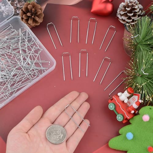 URROMA Blumen-U-Pins, Metall-Bastelnadeln, Farnnadeln mit Aufbewahrungsbox zur Befestigung von Kr鋘zen, Stielen, Gartenarbeit, Silber, 100 St點k