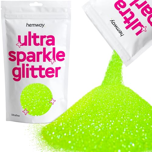Hemway Ultra Sparkle Glitter Fluorescent Green 100g Ultrafine | Glitter for Arts & Craft, Makeup, Nail Art, Crafting, Card Making, Sparkle Decoration
