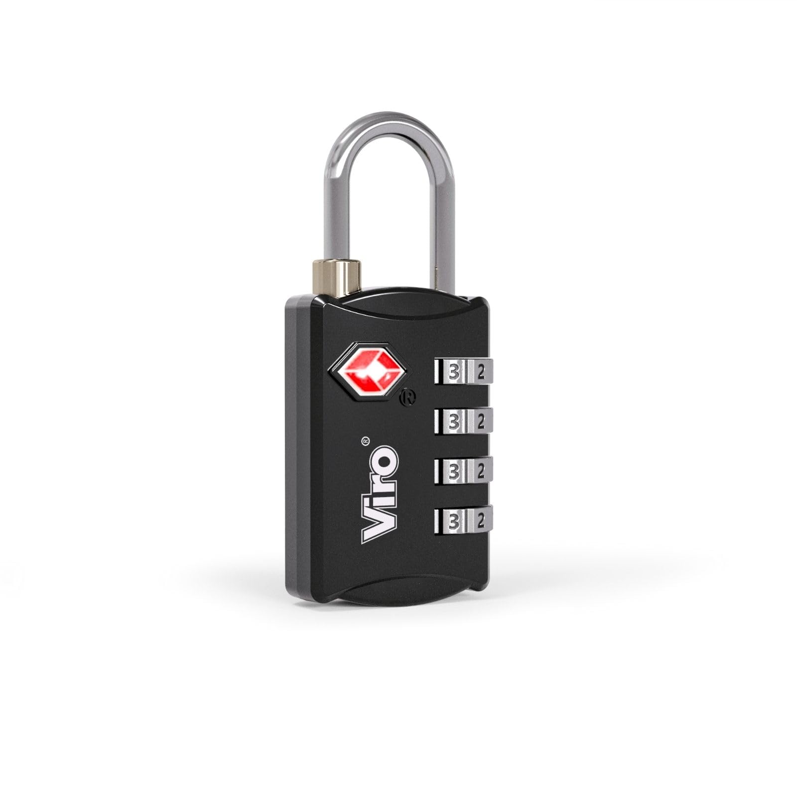 Viro | TSA Variable Combination Padlock, 4 Combiners, Zamak Body and Chrome Steel Shackle, Black