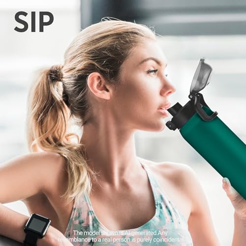 Image of Milton Dual Flow 600 Thermosteel Water Bottle 595 ml with One Touch Safety Lock & Twin Lid Sip or Gulp,Long Hours Hot & Cold,Leak Proof,ISI Certified,Vacuum Insulated,for Office,Gym,School,Dark Green