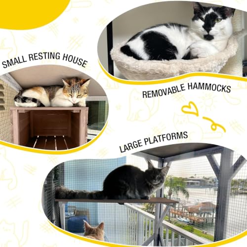 Image of Aivituvin Cat Catio Outdoor Cat House Movable Large Enclosures on Exercise Wheels Kitty Cage with Upgraded Resting Box,Waterproof Cover,24.5 inch L x 23.4 inch W x 62.8 inch H Camel