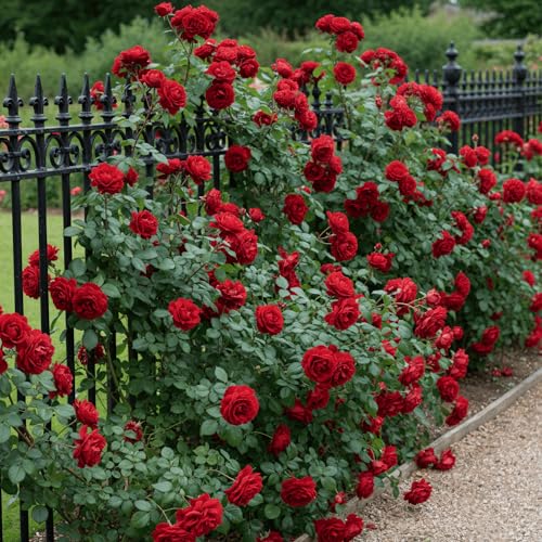 Kletterrose Rot – Pflanze – Tiefrote Blüten, schneller Kletterer für Spaliere & Pergolen – 2 Pflanzen – keine Samen, keine Zwiebeln und nicht künstlich