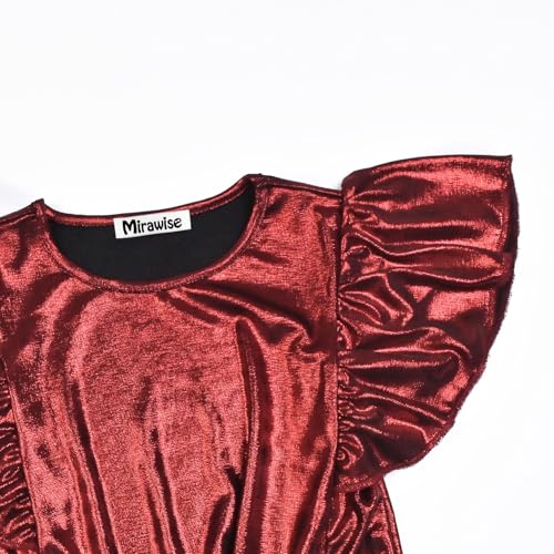 Image of Mirawise Girls Shirts Metallic Tops Clothes Tshirt Ruffle Short Sleeve Tee Size 6-14