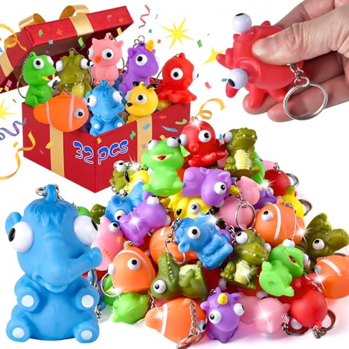 HOZUZER Squishy Keychain for Kids Party Favors - 32 Packs Popping Eyes Animal Keychains, Goodie Bag Stuffers, Pinata Stuffers, Classroom, Carnival Prizes, End of Year Gifts for Kids Students Bulk - image 1