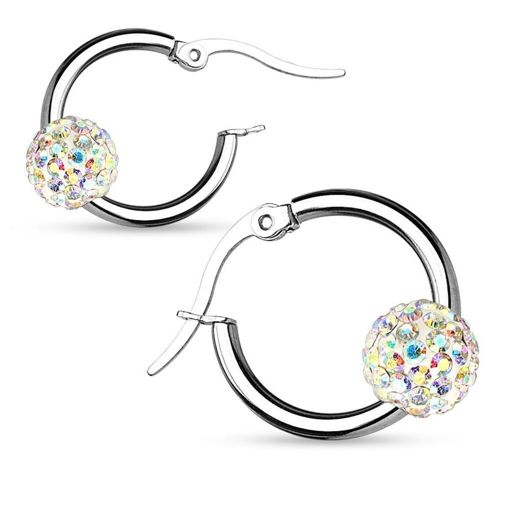 El Regalo Stainless Steel Hoop Earrings with Crystal Balls- Colored Crystal Ball 316L Surgical Steel Hoop Earrings- Crystal Baali for Girls & Women (White) (B0CTKKRGP8) Amazon Price History, Amazon Price Tracker