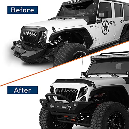 Hooke Road Wrangler Hood Protector Bug Deflector Guard w/Bright Amber Lights Compatible with Jeep Wrangler JK 07-18