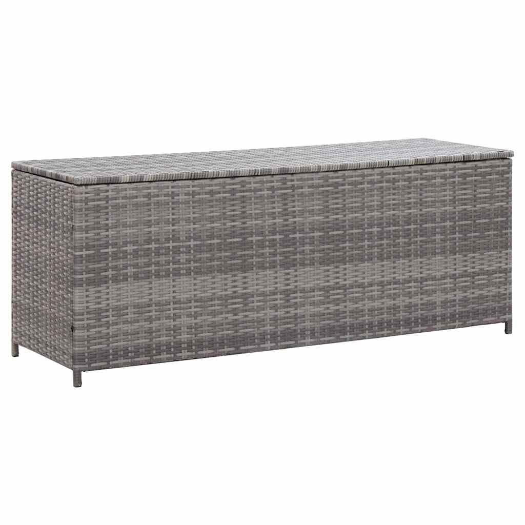 Caja de almacenaje de ratán de polirratán, gris, 150 x 50 x 60 cm, para cojines y cojines, banco con marco de acero estable