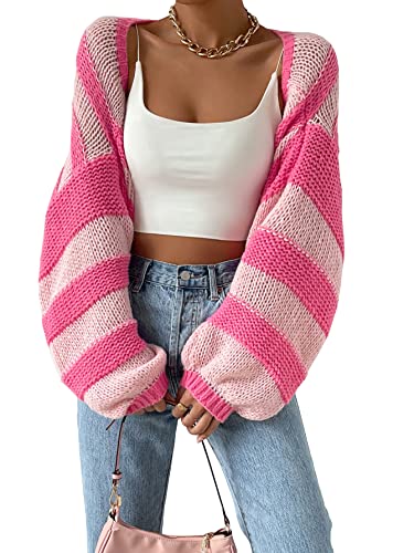 GORGLITTER Women's Color Block Striped Bolero Shrug Sweater Long Sleeve Open Front Crop Cardigan Top Outerwear
